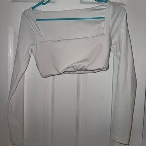 Workout White Long Sleeve Crop Top